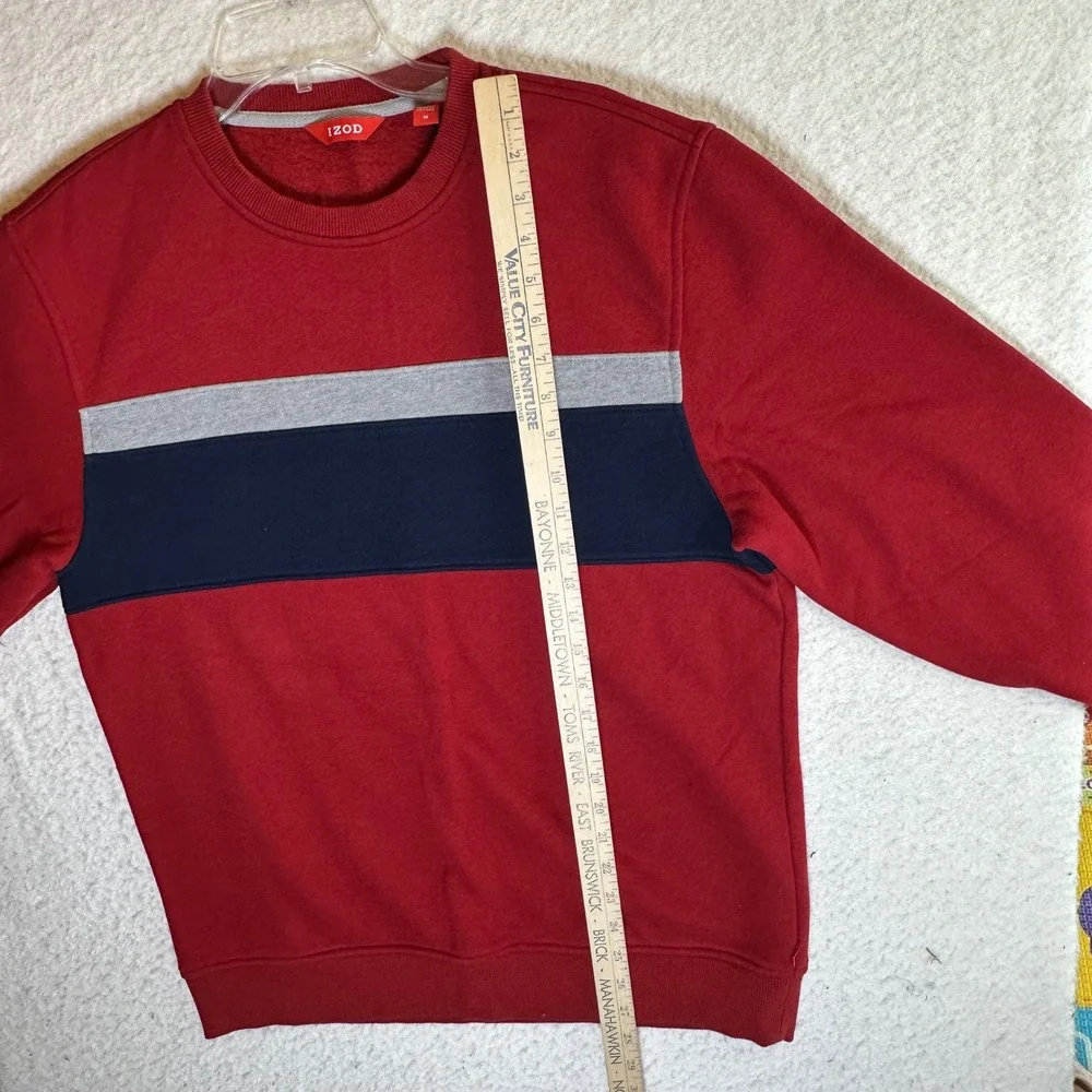 IZOD Mens Red Colorblock Stripe Crewneck‎ Sweatshirt Fleece Pullover Medium